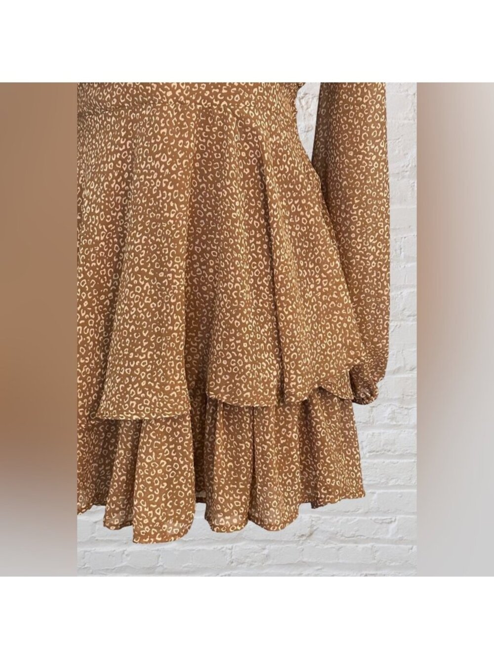 Brown Long Sleeve Mini Dress S Lightweight Boho Chic Cottagecore Peasant - Picture 5 of 11